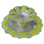 Traditional Gold-Coated Pearly white Tika Thali Set for Dashain & Tihar - Puja Plate