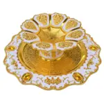 Traditional Gold-Coated Pearly white Tika Thali Set for Dashain & Tihar - Puja Plate