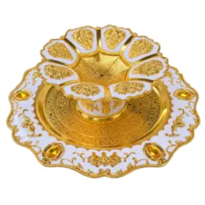 Traditional Gold-Coated Pearly white Tika Thali Set for Dashain & Tihar - Puja Plate